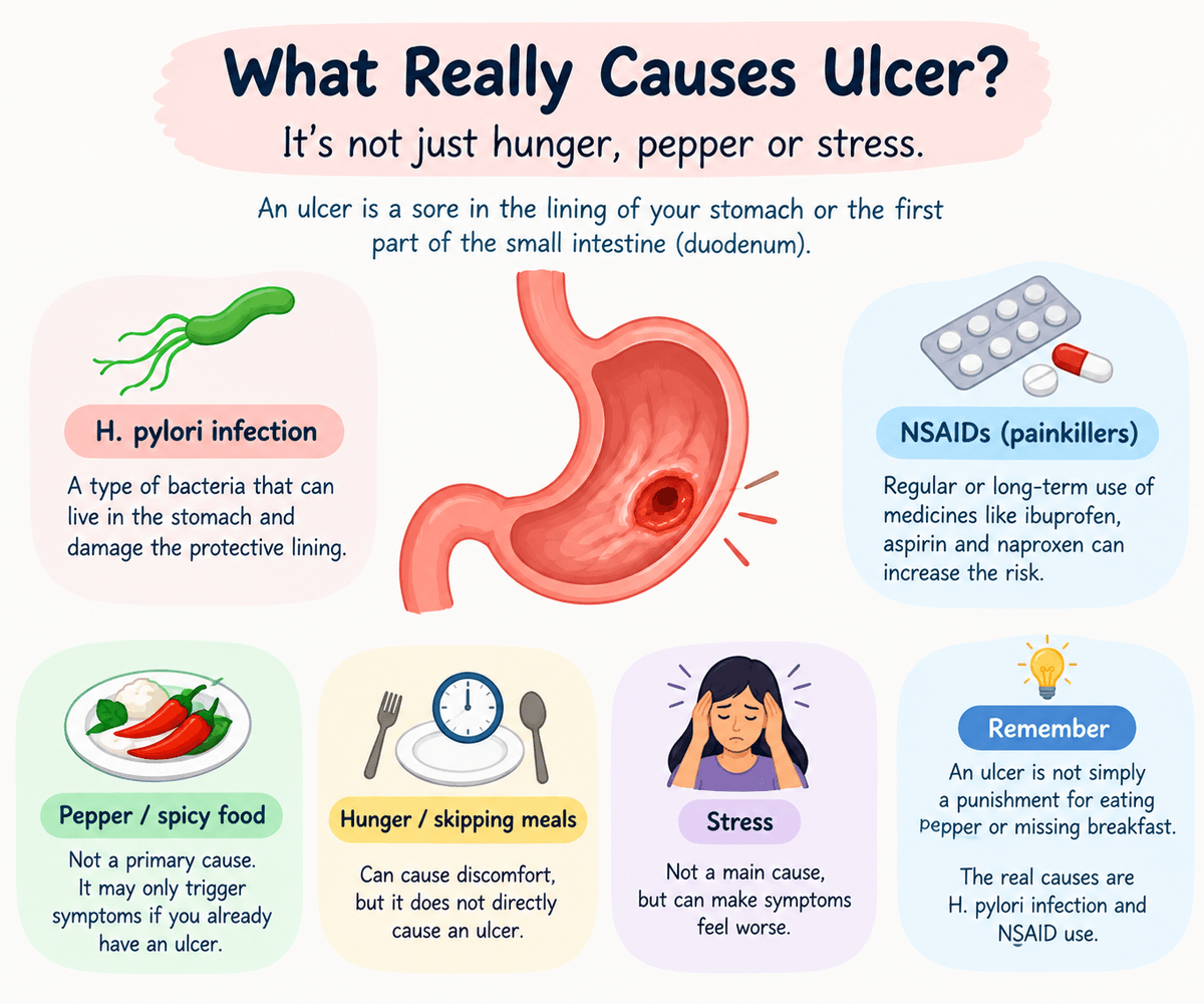 ULCER SERIES  2 What Really Causes Ulcer? Is It Hunger, Pepper or Stress?
