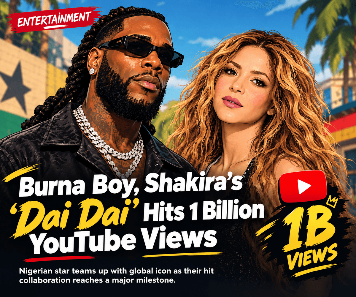 Afrobeats Star Burna Boy, featuring Colombian singer Shakira’s “Dai Dai” hits 1 billion YouTube views