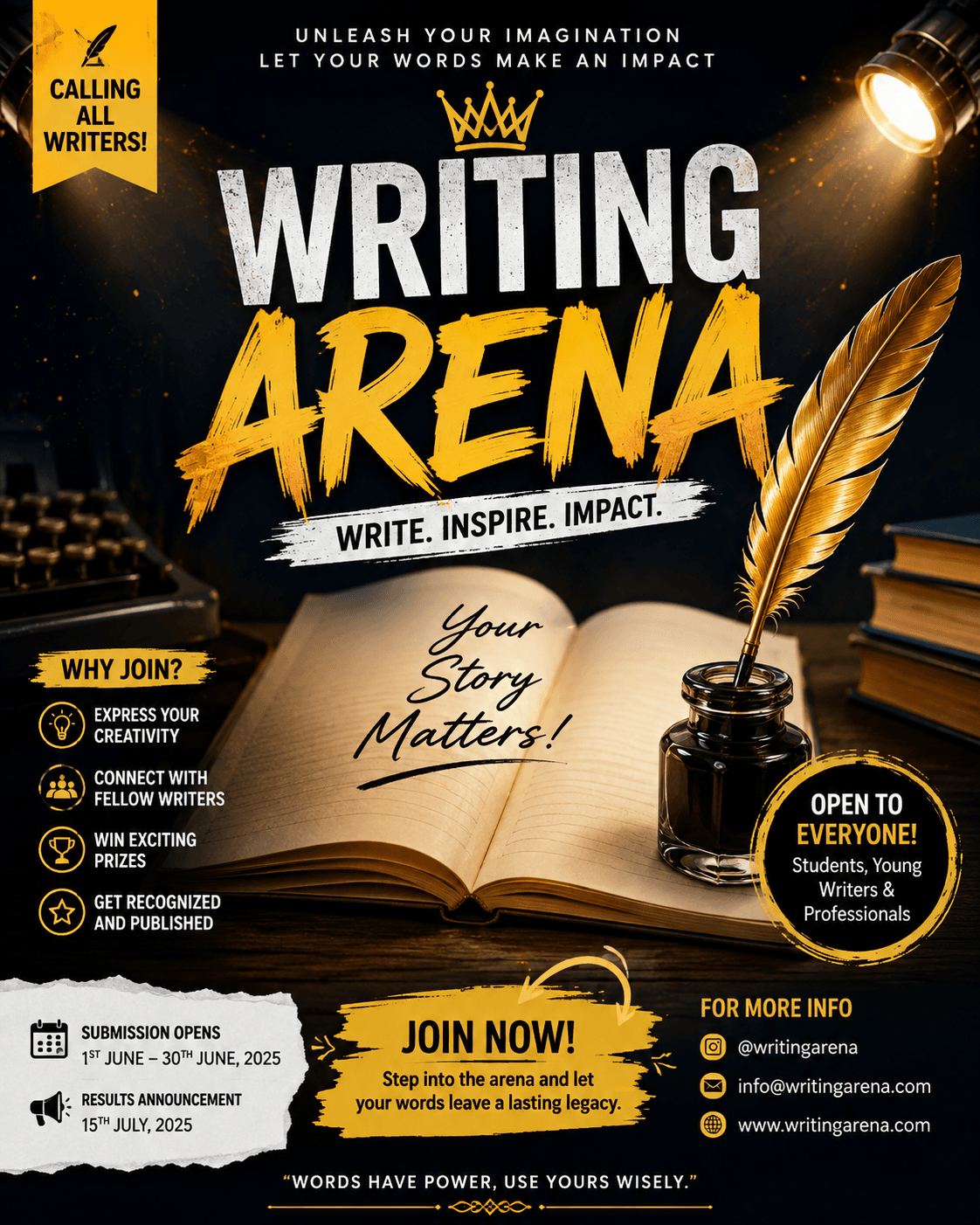 🔥✍️ WELCOME TO THE WRITING ARENA — WHERE WORDS COME ALIVE! ✍️🔥