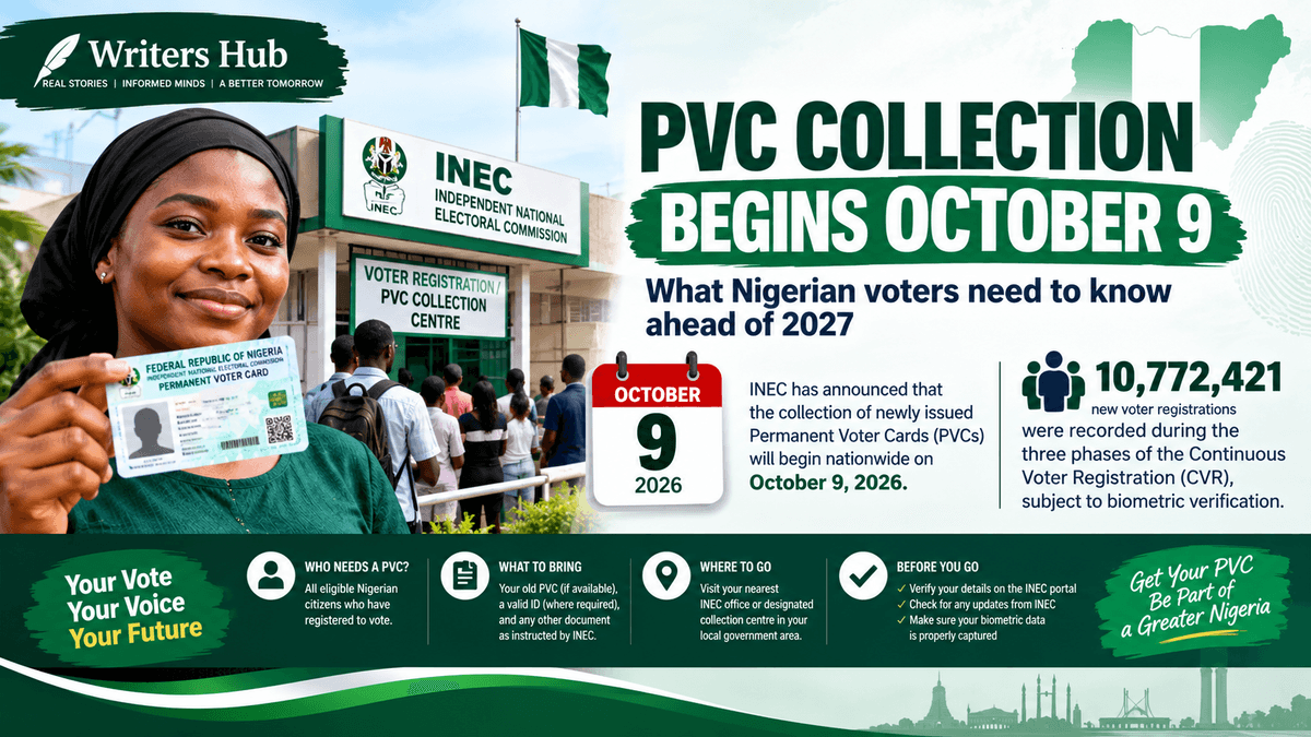 PVC Collection Begins October 9: What Every Nigerian Voter Needs to Know Before 2027”