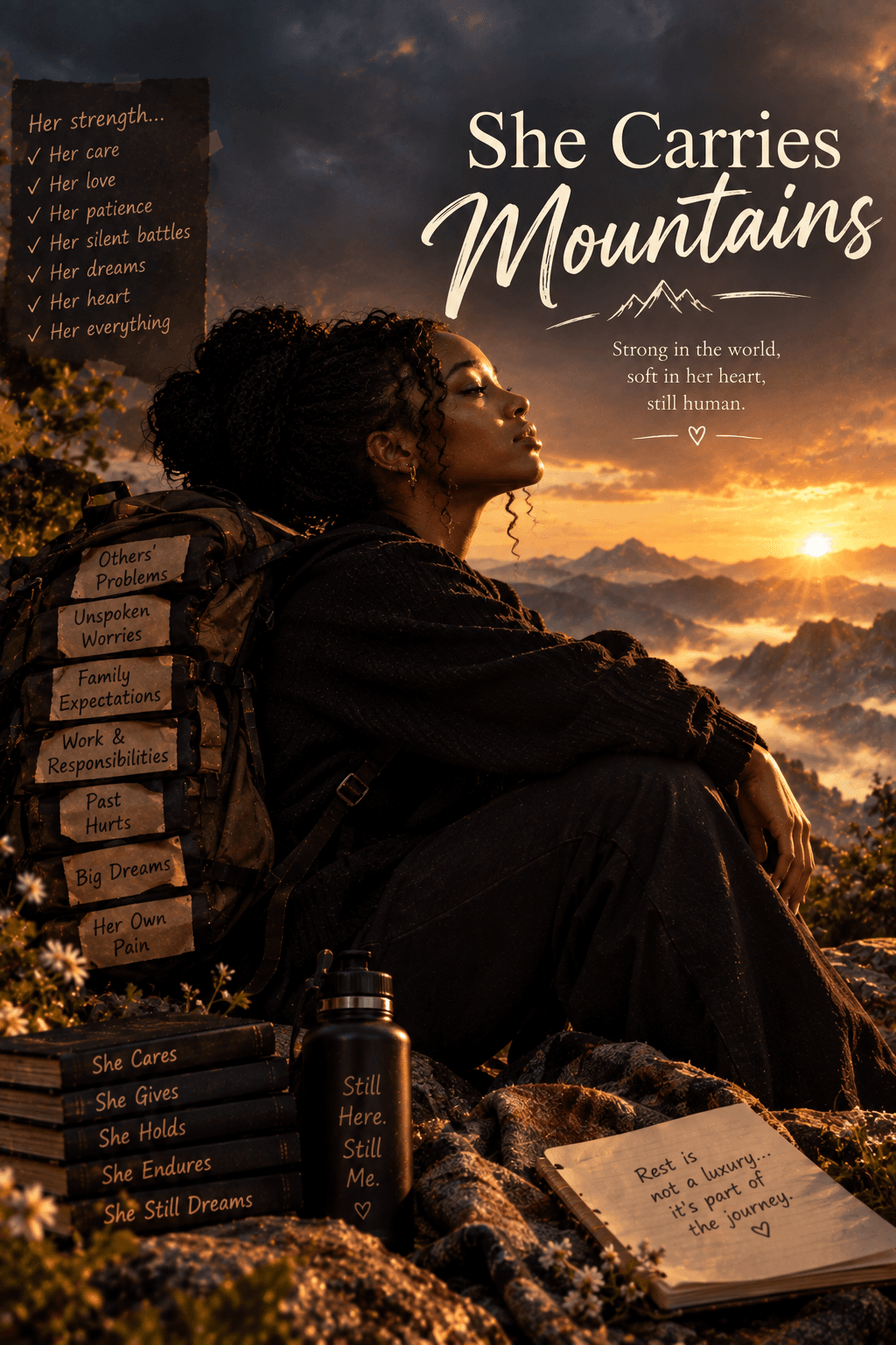 She carries Mountain(A strong being)