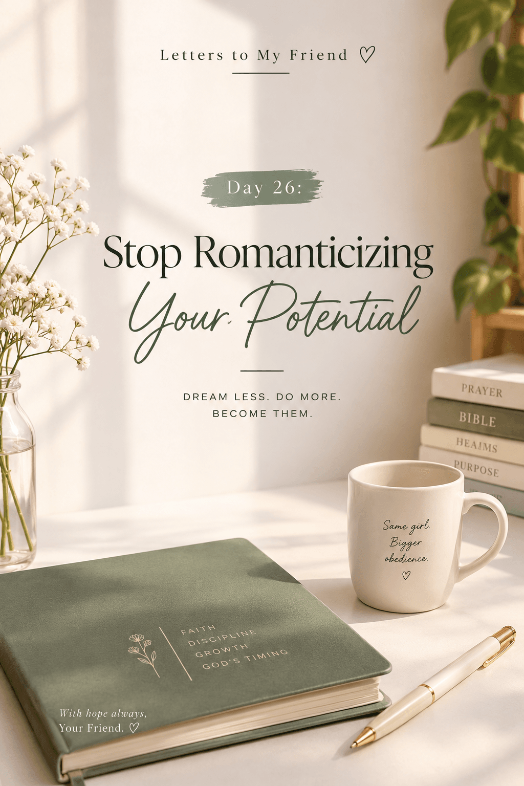 STOP ROMANTICIZING YOUR POTENTIAL Letters to My Friend 🤍 Day 26: Stop Romanticizing Your Potential Dear Friend, You know that version of yourself you